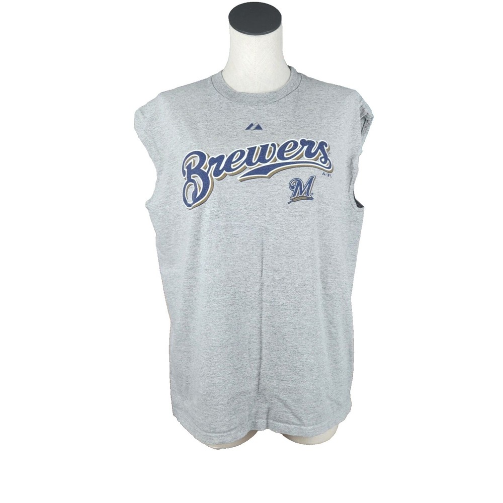 Majestic Milwaukee Brewers Baseball Gray Mens Sleeveless T-shirt L